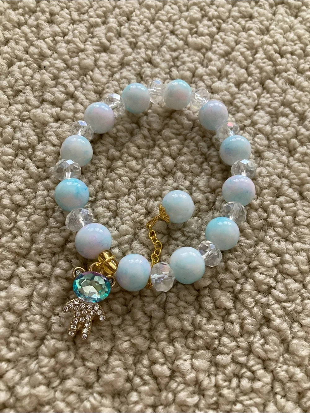 Kids Blue Beaded Charm Bracelet with Sparkle Turtle Charm